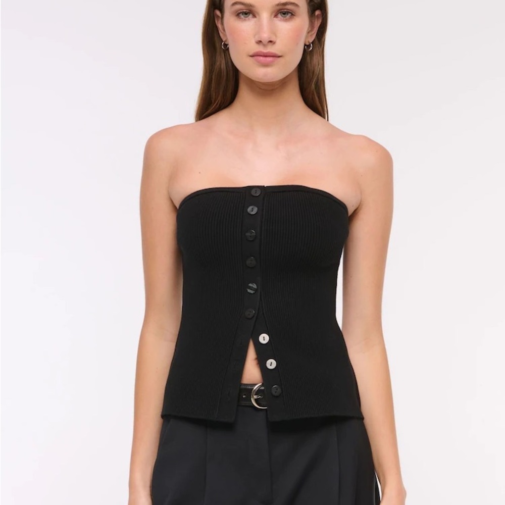 Abercrombie & Fitch Black Strapless Button-Front Blouse